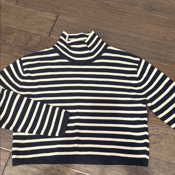 Theory Sweaters - Theory dark navy and Cream Striped Turtleneck Sweater